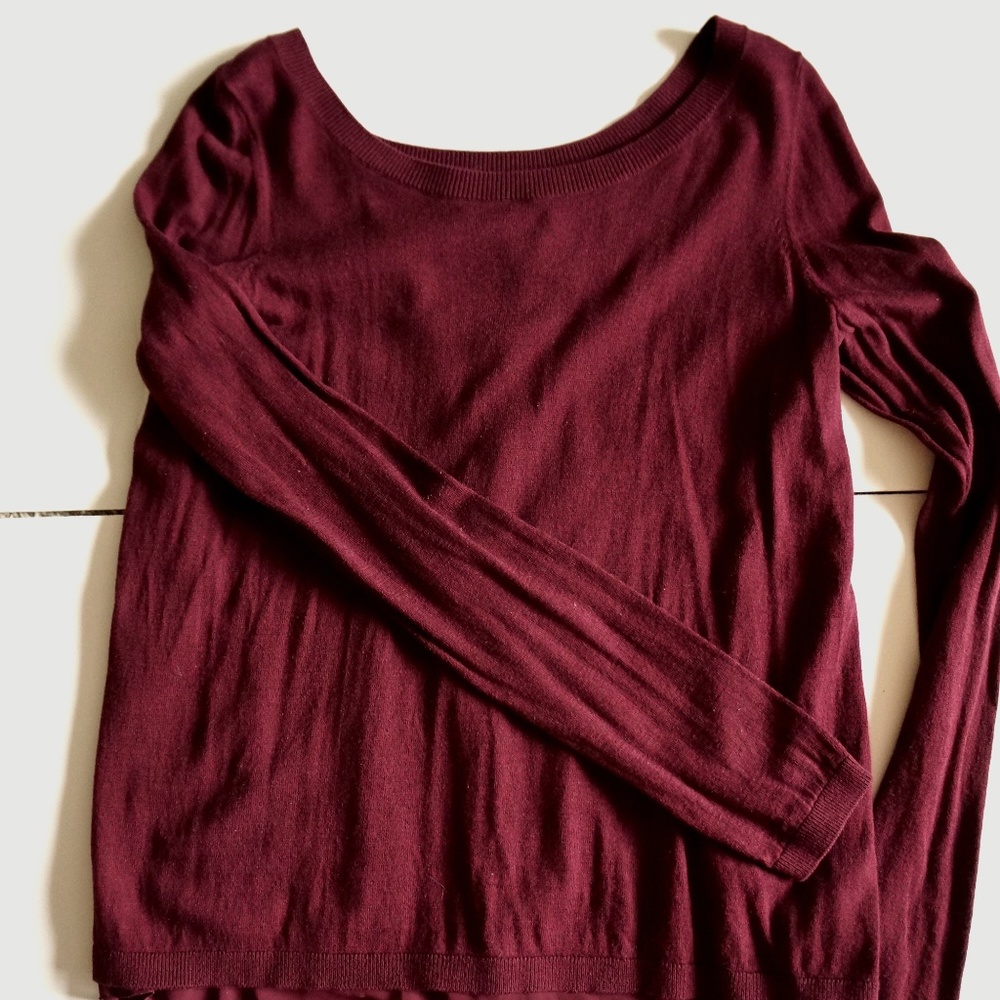 Burgundy red, knit&chiffon, open back blouse